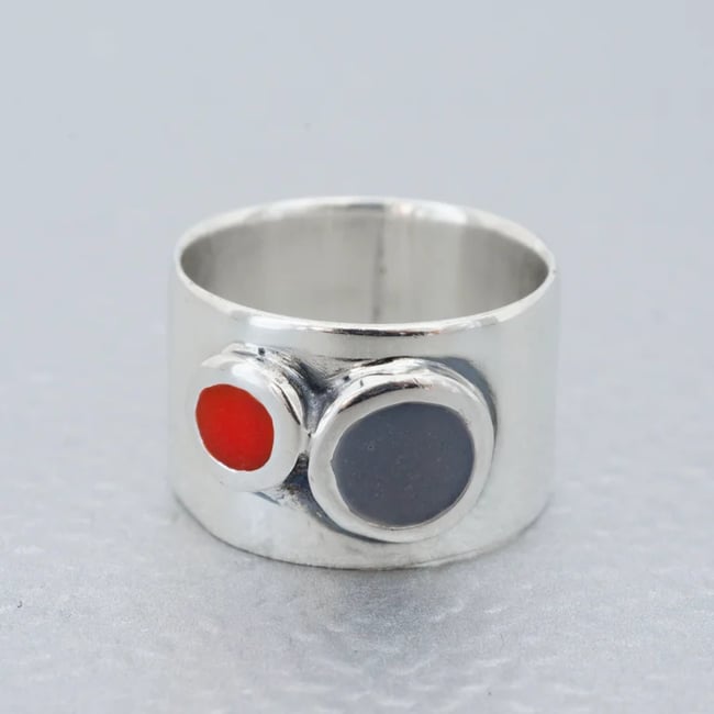 Wide Silver Two Circles Ring - Various colors