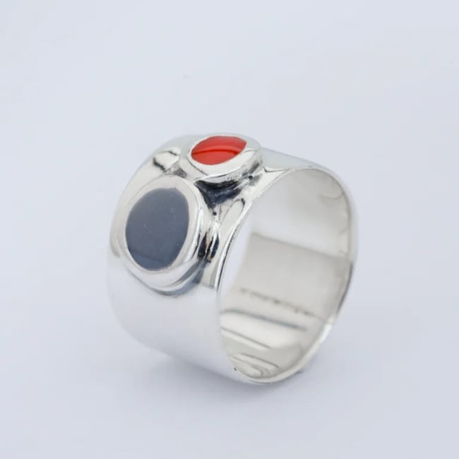 Wide Silver Two Circles Ring - Various colors