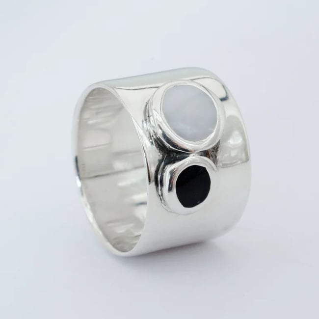 Wide Silver Two Circles Ring - Various colors