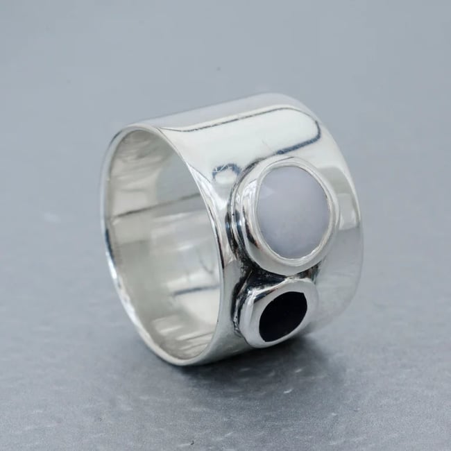 Wide Silver Two Circles Ring - Various colors