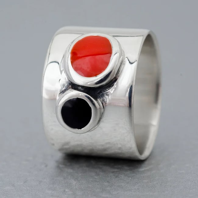 Wide Silver Two Circles Ring - Various colors