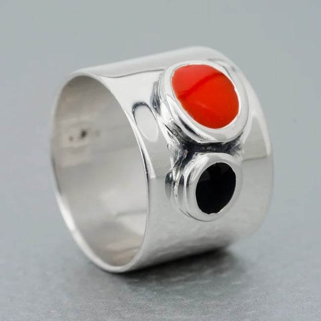 Wide Silver Two Circles Ring - Various colors