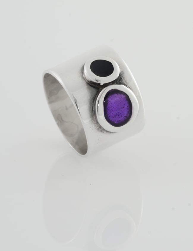 Wide Silver Two Circles Ring - Various colors