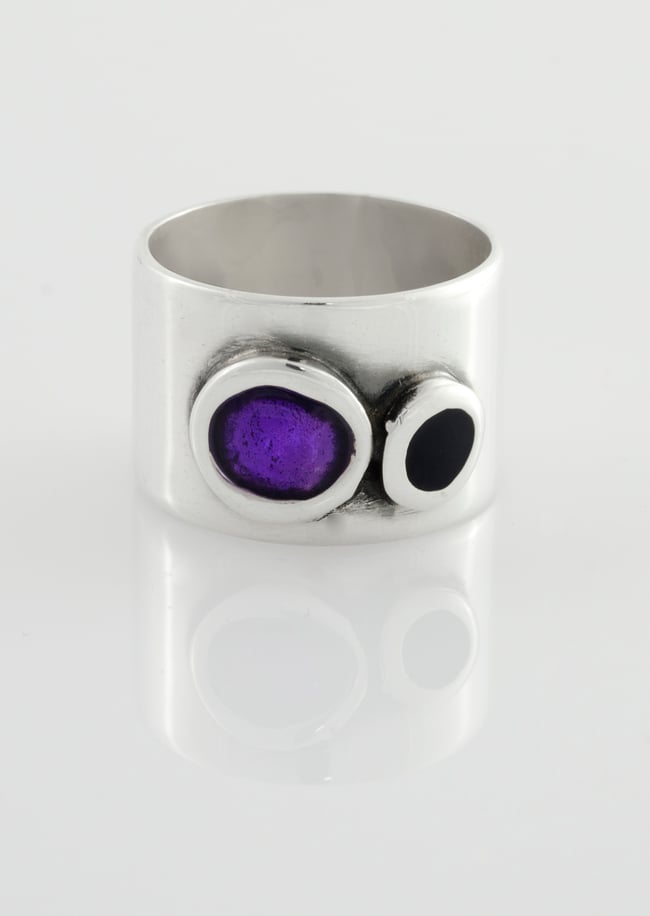 Wide Silver Two Circles Ring - Various colors