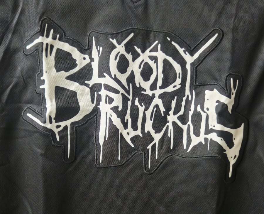 Image of BLOODY RUCKUS: 2024 BLACK / WHITE STRIPE LOGO BASKETBALL Jersey 