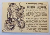 Image of original vintage pete les sydney australia OZ tattoo shop business card 2.5x3.5