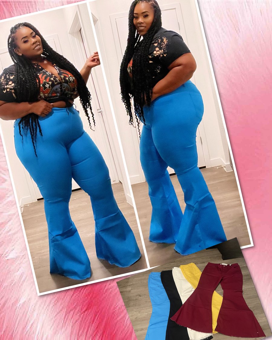 Image of 3PACK PLUS SIZE STRETCHY High Waist Fringe Trim and Flared Leg Jeans 