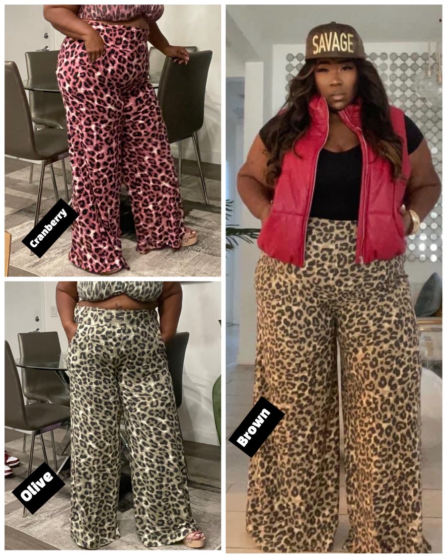 Image of 3PACK PLUS SIZE WIDE LEG ANIMAL PRINTED PALAZZO PANTS