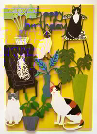 Cats and Plants Birthday Card