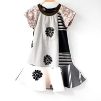 Image 5 of floral black and white pocket sketchy petals 6/7 courtneycourtney short sleeve twirl twirly dress