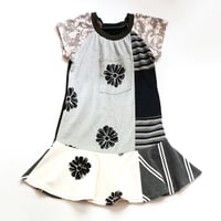 Image 2 of floral black and white pocket sketchy petals 6/7 courtneycourtney short sleeve twirl twirly dress