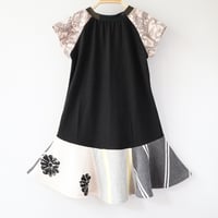 Image 7 of floral black and white pocket sketchy petals 6/7 courtneycourtney short sleeve twirl twirly dress
