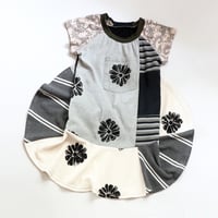 Image 3 of floral black and white pocket sketchy petals 6/7 courtneycourtney short sleeve twirl twirly dress