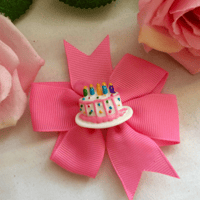 Handmade Birthday Hair Clip, Birthday Cake Bow Hair Bow Clip