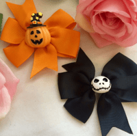 Handmade Halloween Hair Bow Clip, Pumpkin Hair Bow Clip, Jack Skellington Hair Clip