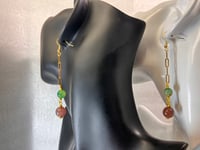 Image 2 of Paper Clip Bliss| Natural healing gemstones dangling gold earrings