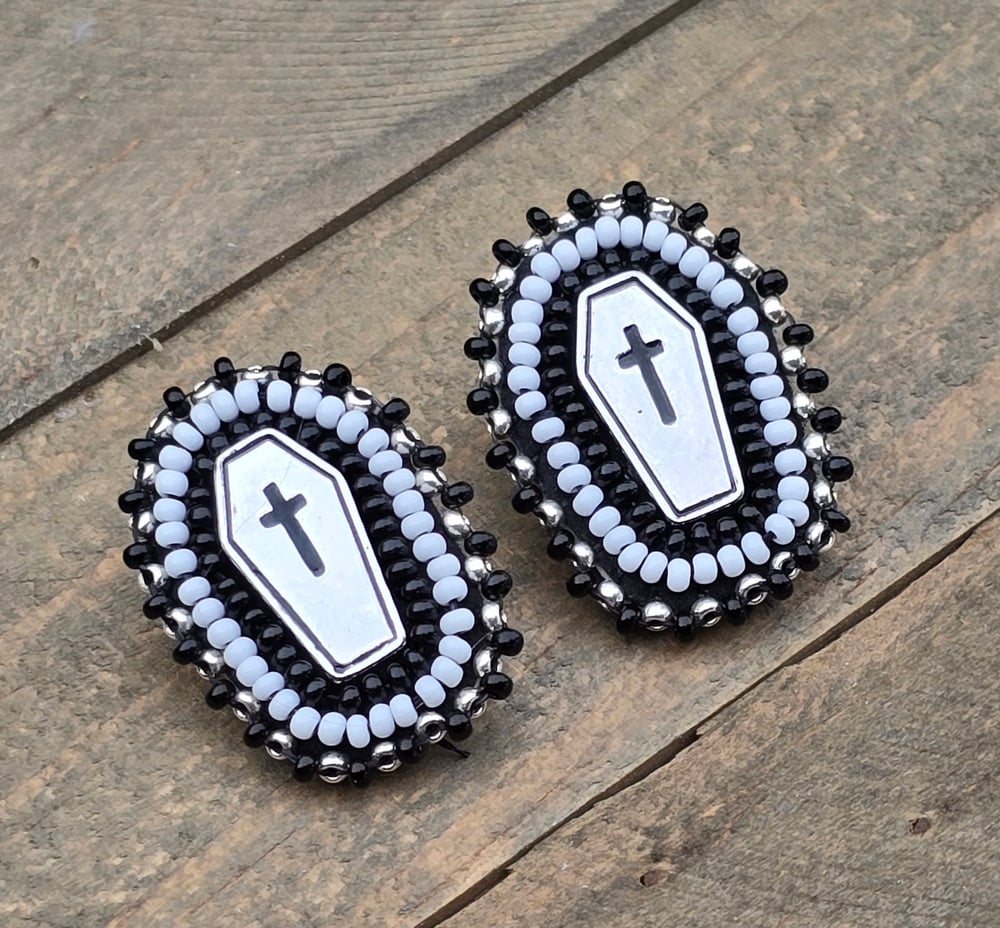 Image of Beaded Coffin Stud Earrings 