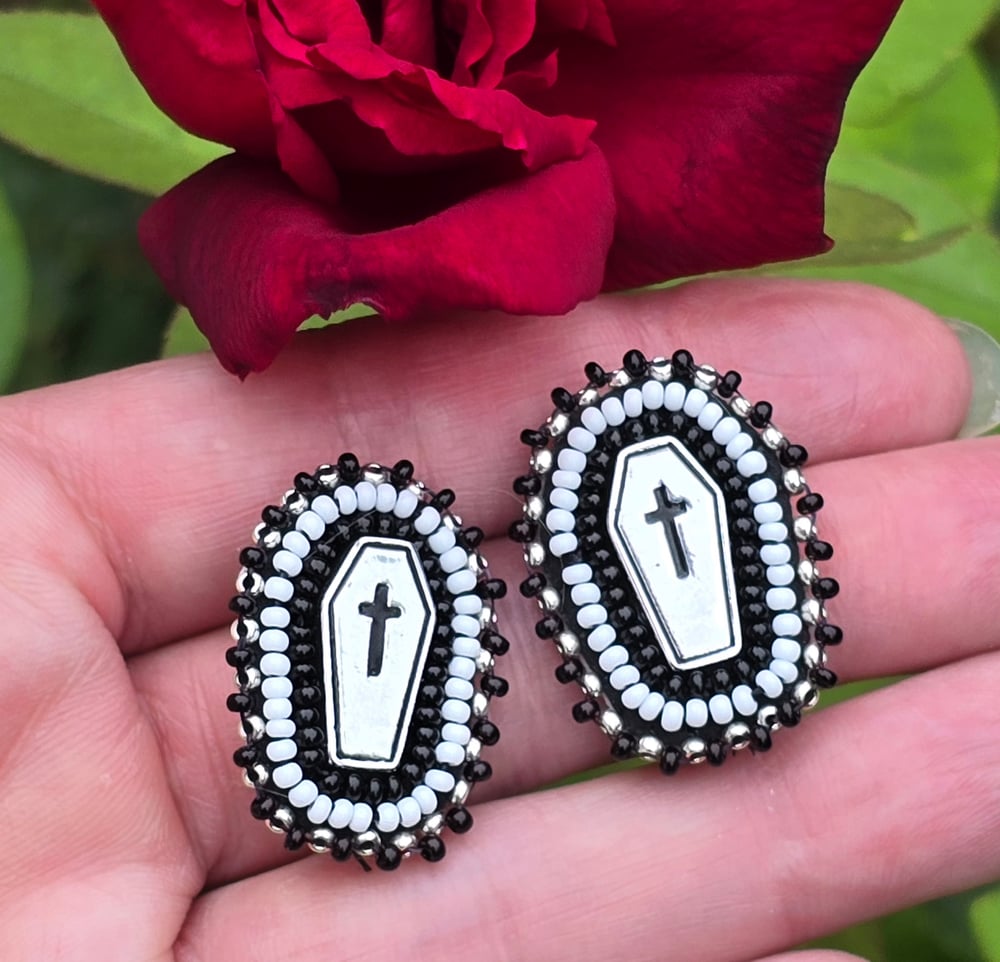 Image of Beaded Coffin Stud Earrings 