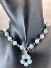 Image 1 of Planet Bella | Aquamarine beaded necklace with a large beaded flower pendant 