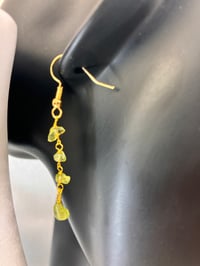 Image 3 of Verdant Whisper Drops | dainty peridot chips gold dangling earrings