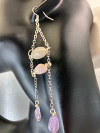 Image 1 of Regal Elegance Drops | Jade, Morganite, Lavender quartz dangling earrings
