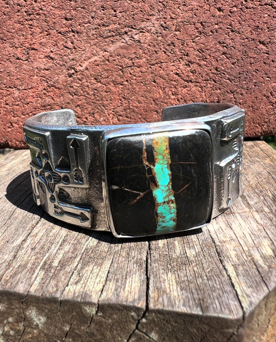 WL&A Handmade Heavy Ingot Whirling Log Black Jack Turquoise WL&A Handmade Heavy Ingot Whirling Log Black Jack Turquoise