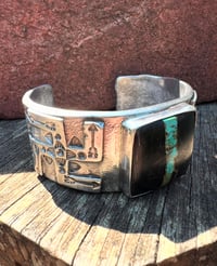 Image 3 of WL&A Handmade Heavy Ingot Whirling Log Black Jack Turquoise Cuff - Size to 7.25 to 7.5" - 155grams