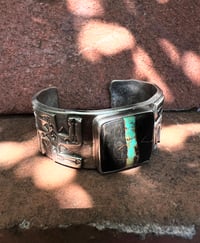 Image 7 of WL&A Handmade Heavy Ingot Whirling Log Black Jack Turquoise Cuff - Size to 7.25 to 7.5" - 155grams