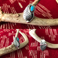 1970’s Turquoise & Sterling Silver Ring w/ Large Feather Motif