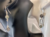 Image 1 of Stainless & Stones Harmony | Moonstone x Rutilated Quartz paper clip mismatch earrings