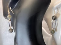 Image 2 of Stainless & Stones Harmony | Moonstone x Rutilated Quartz paper clip mismatch earrings
