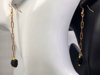 Image 2 of Paper Clip Bliss| Black tourmaline gold plated dangling earrings | Christmas Gift