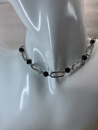 Image 2 of Stainless & Stone Harmony | Black Obsidian + paper clip necklace | gift | 