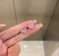 Image 2 of Pink Love Heart Sterling Silver Earrings