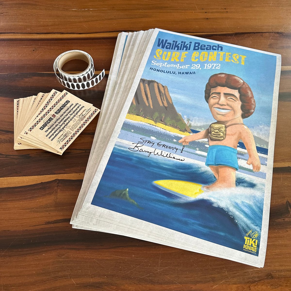 Image of WAIKIKI BEACH SURF CONTEST LIMITED EDITION ART PRINT SIGNED BY Barry Williams - 14x22