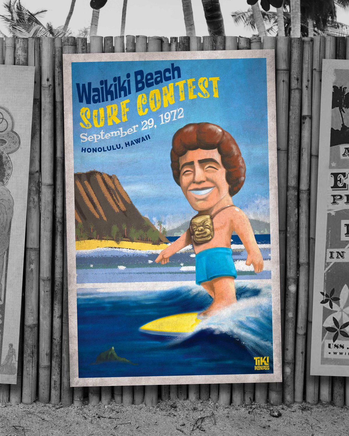 Image of WAIKIKI BEACH SURF CONTEST LIMITED EDITION ART PRINT SIGNED BY Barry Williams - 14x22