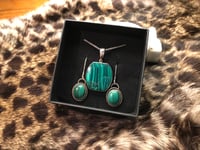 Image 1 of Vintage Malachite & Sterling Silver Necklace & Earring Set