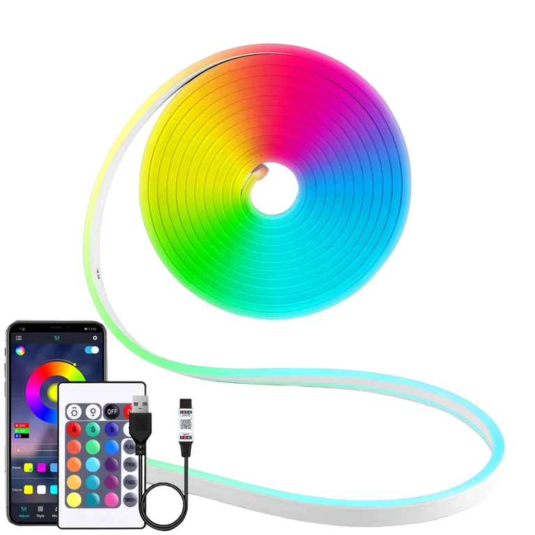 DC5V USB RGB Neon LED Strip, Waterproof Bluetooth App Control Neon Strip Lighting