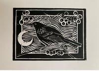 Image 2 of Blackbird and Berries Lino print