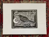 Image 1 of Blackbird and Berries Lino print