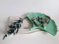 Image 2 of Gypsum ginkgo leaf green stand with silver patina