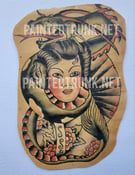 Image of original antique vintage unknown texas geisha opium dragon tattoo flash ~5x7