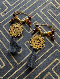 Image 1 of Seed of life mandala tassel tunnel earrings