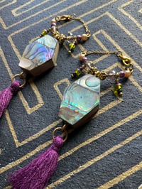 Image 2 of Abalone inlay tassel tunnel earrings 