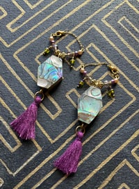 Image 1 of Abalone inlay tassel tunnel earrings 