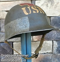 Image 1 of WWII NAVY Helmet U.S.N. Medic D-Day Normandy. M-1 Type Helmet.