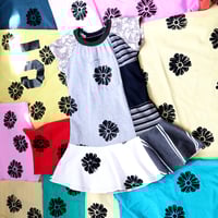 Image 1 of floral black and white pocket sketchy petals 6/7 courtneycourtney short sleeve twirl twirly dress