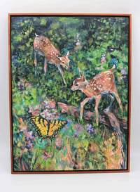 Image 1 of Where the Forest Edge Begins – fawn deer painting, framed