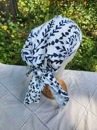 Image 1 of 100% Linen Hair Bandana Blue & White 