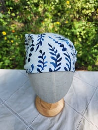 Image 2 of 100% Linen Hair Bandana Blue & White 